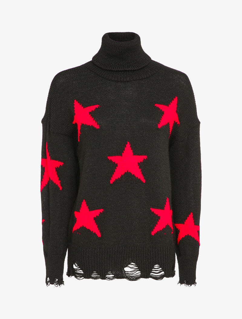 Pull Noir à Motifs étoiles – Manches Volants, Taille L – Marque Degriffe, Doux Et Stylé