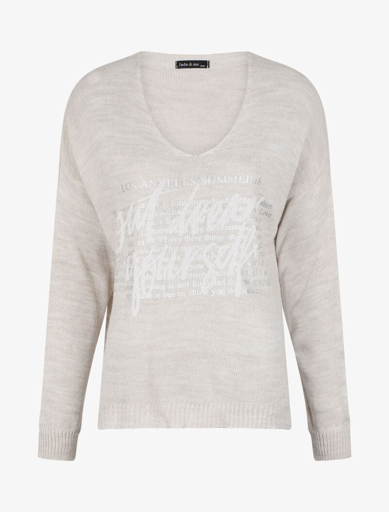Pull long oversize imprimé "out dream yourself" - Beige - 1