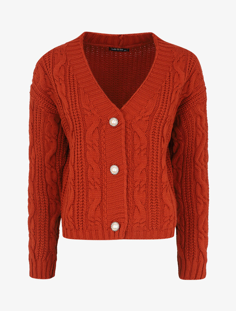 Gilet en maille à boutons stylisés - Rouille - 4