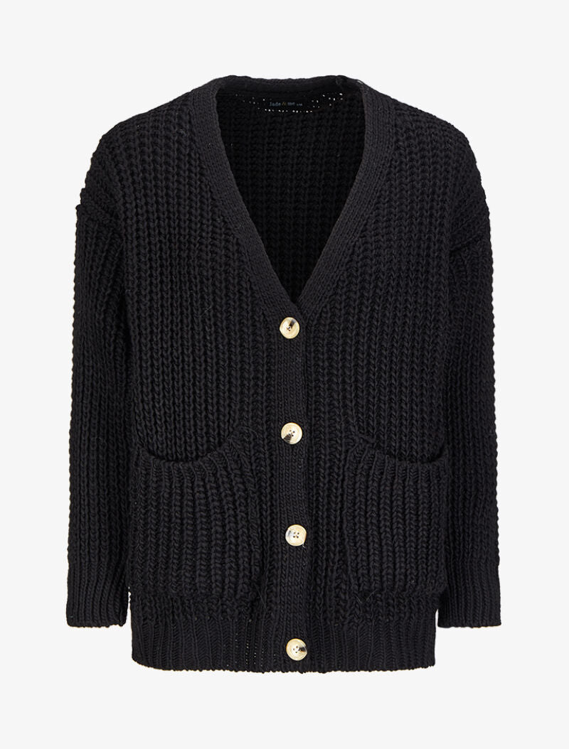Gilet en maille tricot uni - Noir - 1