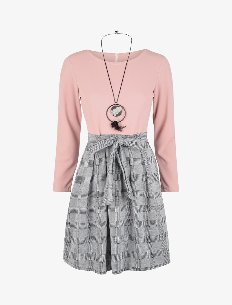 Robe patineuse imprimé prince de galles - Rose - 4