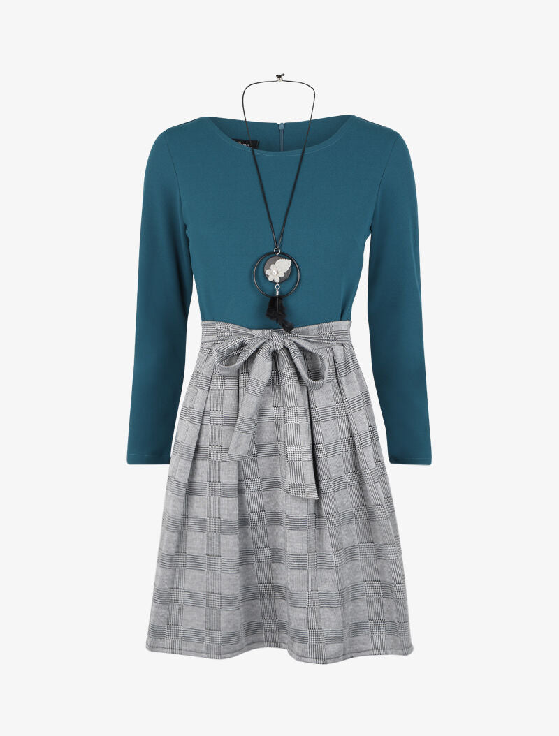 Robe patineuse imprimé prince de galles - Bleu - 1