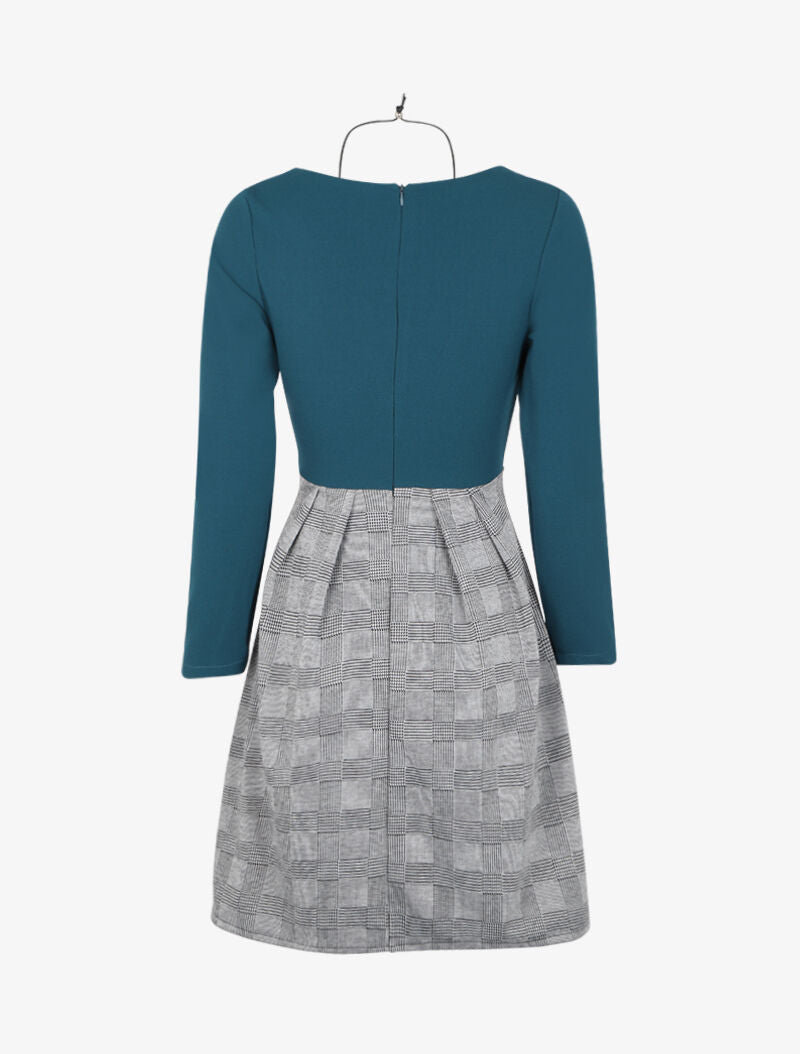 Robe patineuse imprimé prince de galles - Bleu - 2