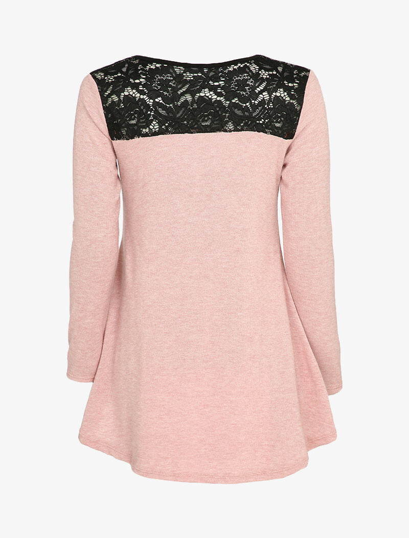 Pull fin à dos long et épaules en dentelle - Rose poudré - 2