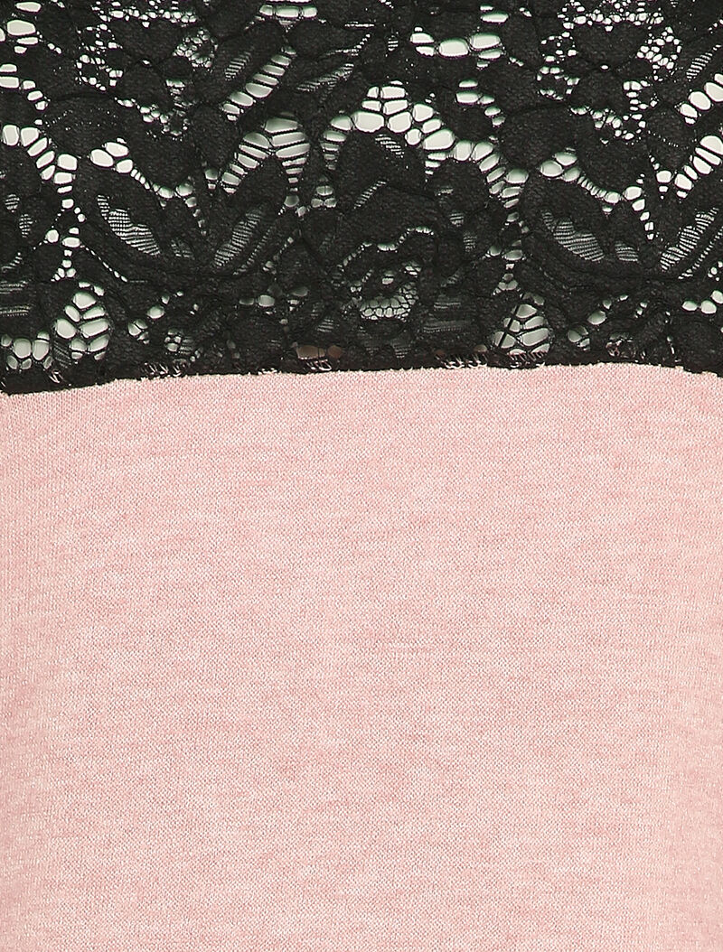 Pull fin à dos long et épaules en dentelle - Rose poudré - 3