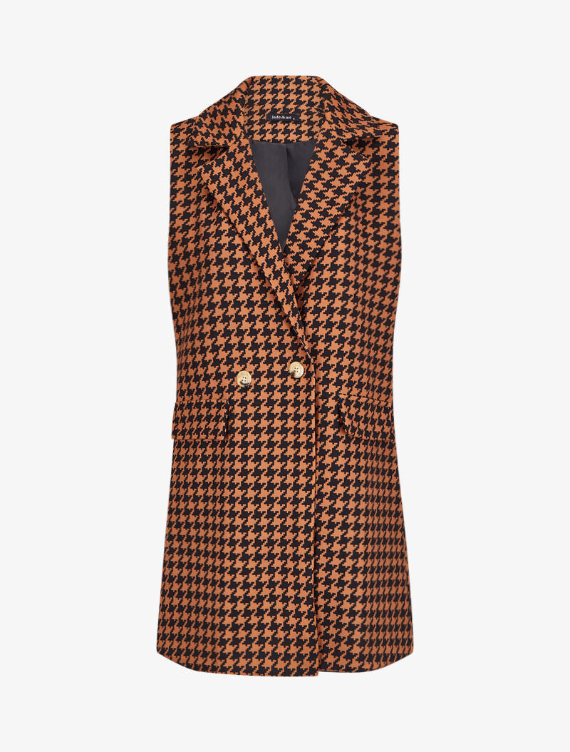 Veste style blazer à imprimé pied de poule - Camel/noir - 4