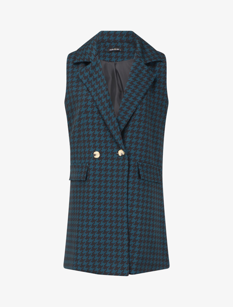 Veste style blazer à imprimé pied de poule - Vert/noir - 1