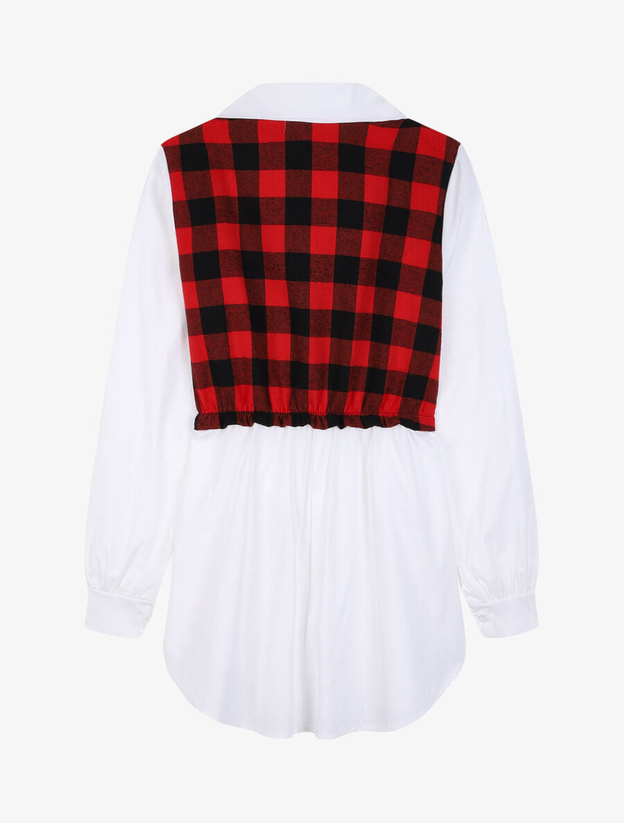 Blouse empire à empiècement tartan - Rouge - 2