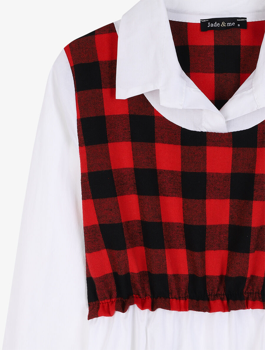 Blouse empire à empiècement tartan - Rouge - 3