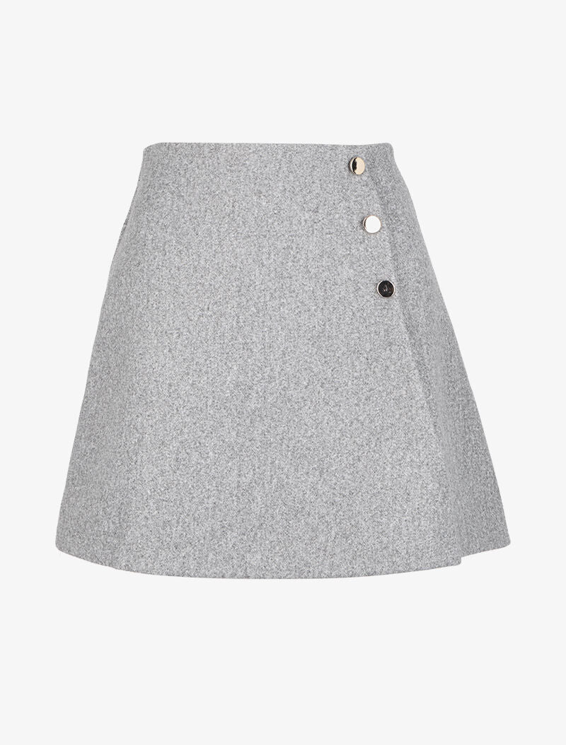 Jupe coupe trapèze à boutons argentés - Gris chiné - 1