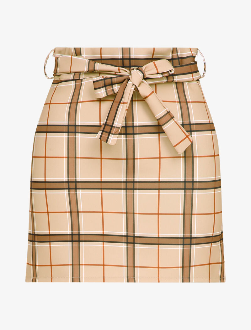 Mini-jupe à carreaux - Beige - 3