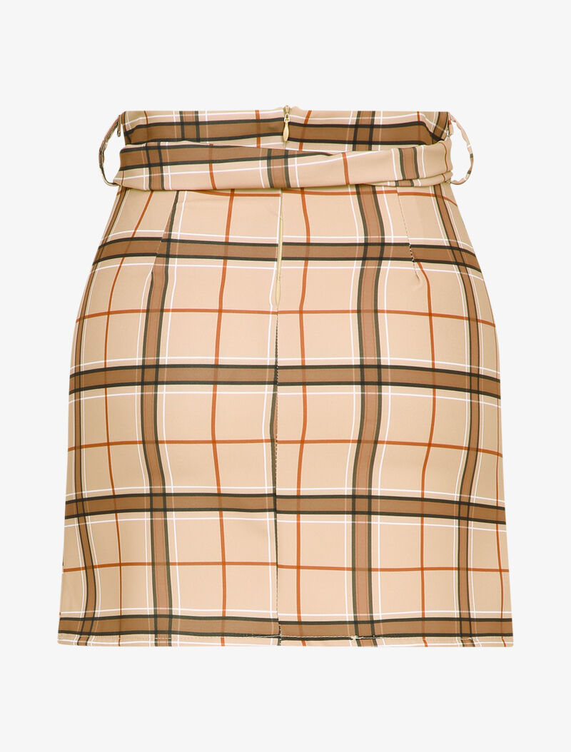 Mini-jupe à carreaux - Beige - 2
