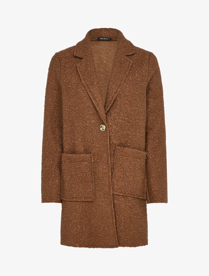 Manteau mi-long effet laine bouclette - Marron - 1