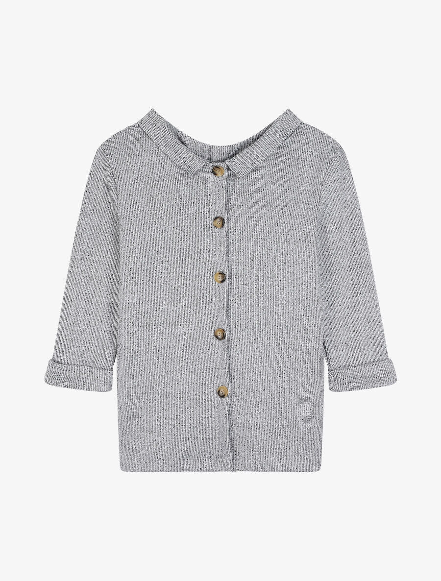 Pull à col montant et dos boutonné - Gris chiné - 2