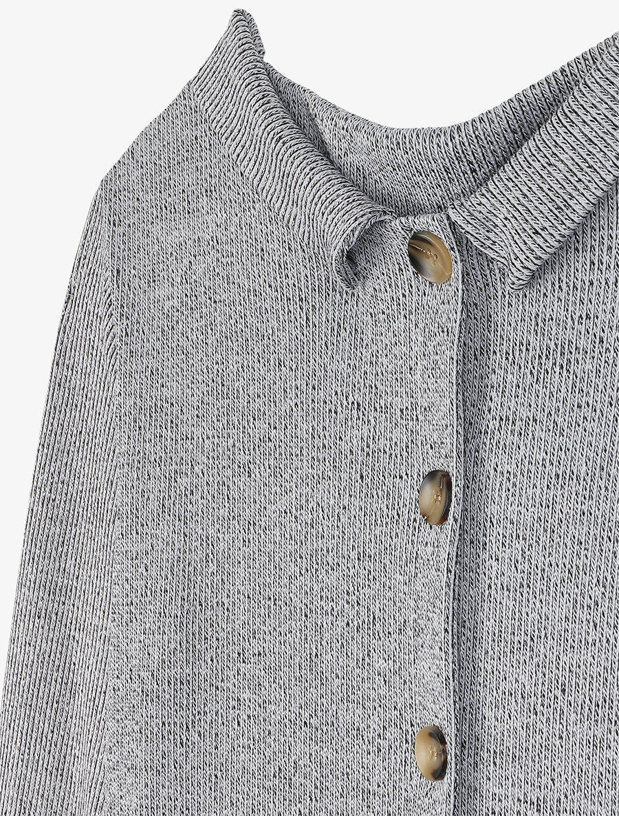 Pull à col montant et dos boutonné - Gris chiné - 3