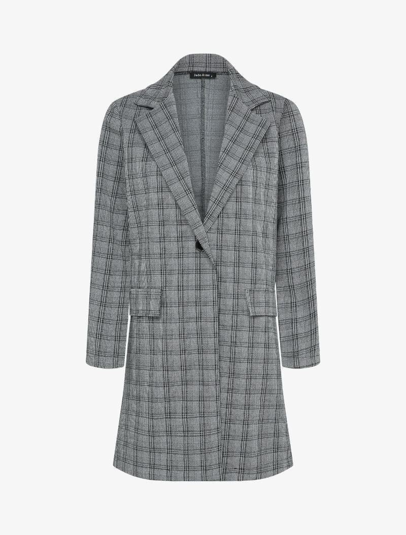 Veste mi-longue à motif carreaux - Noir - 1