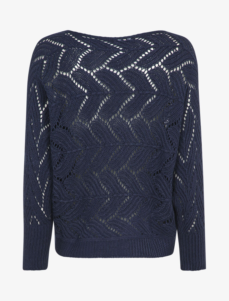 Pull ajouré à col bateau et manches dolman - Marine - 2