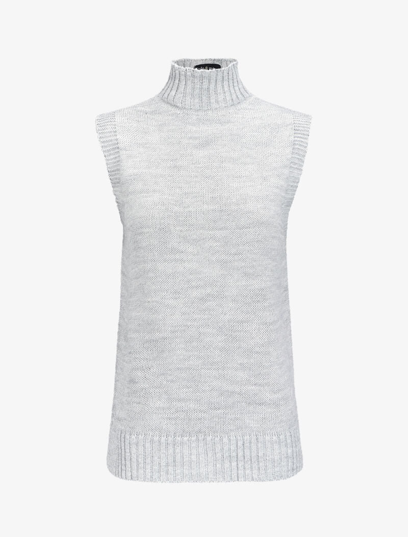 Pull sans manches à col montant - Gris clair - 1