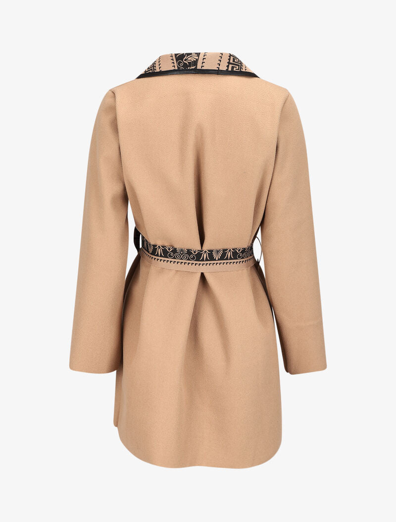 Manteau à col châle imprimé aztèques - Camel - 2