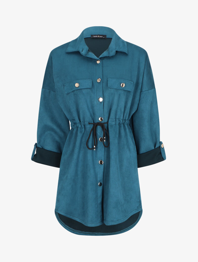 Veste en suédine à manches rabattables - Bleu canard - 1