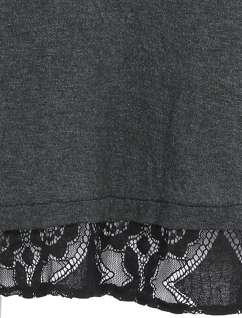 Pull fin à col et bord en dentelle - Anthracite - 3