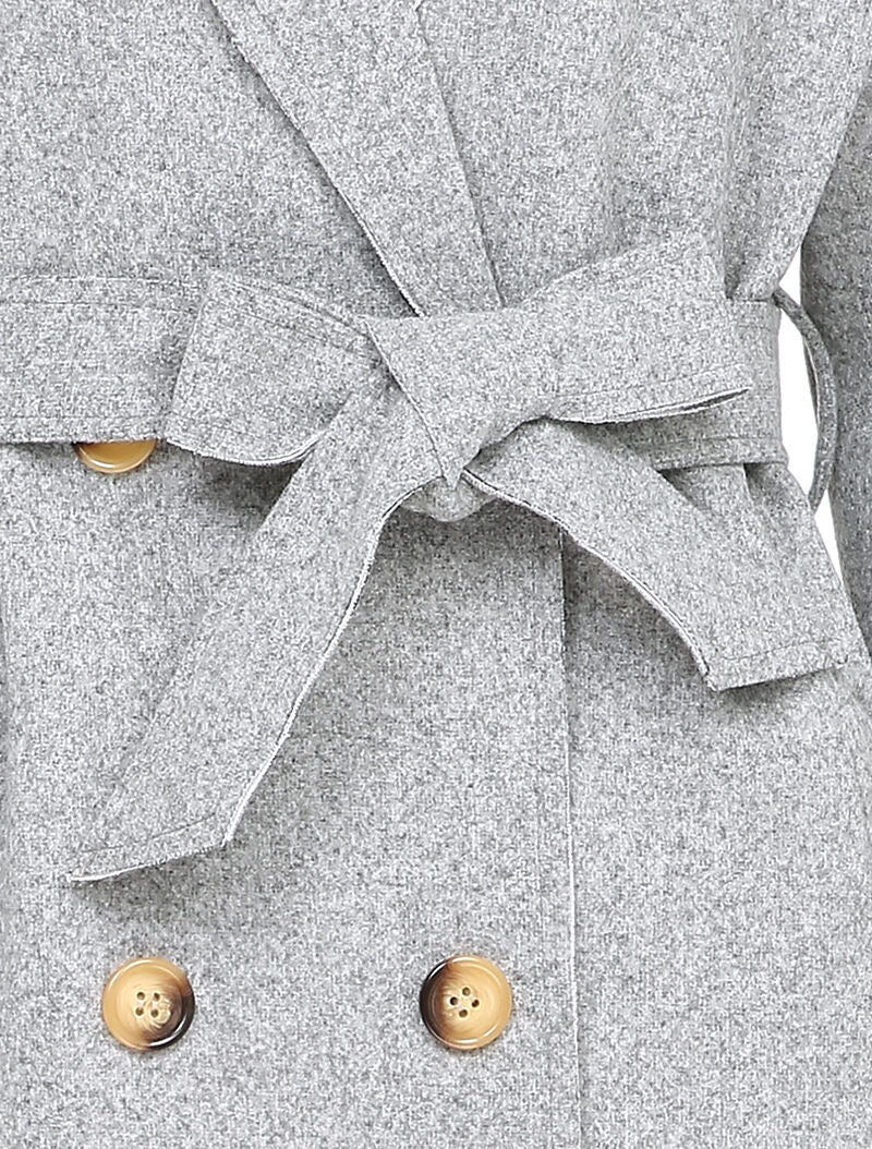Manteau long ceinturé à double boutonnages - Gris chiné - 3