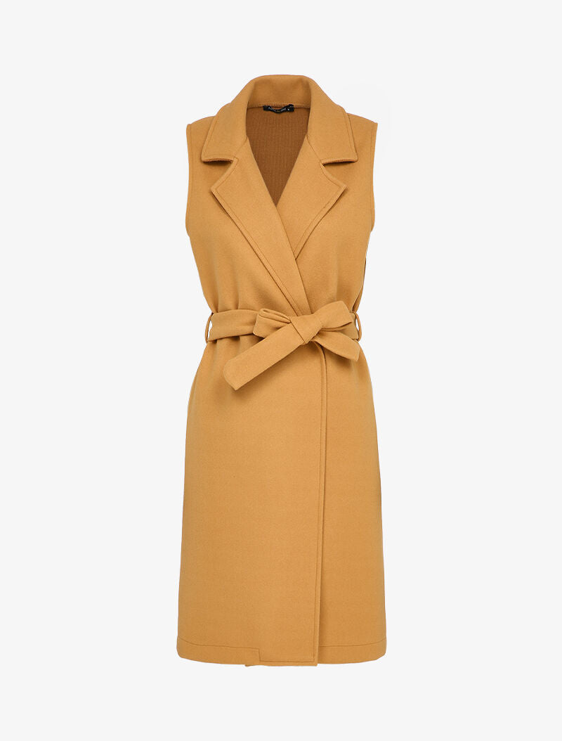 Veste longue sans manches à pans asymétriques - Camel - 1