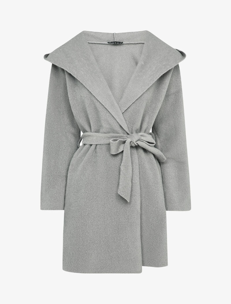 Manteau mi-long à capuche effet laine - Gris clair - 1