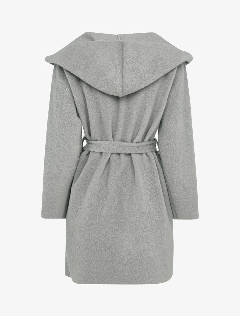 Manteau mi-long à capuche effet laine - Gris clair - 2