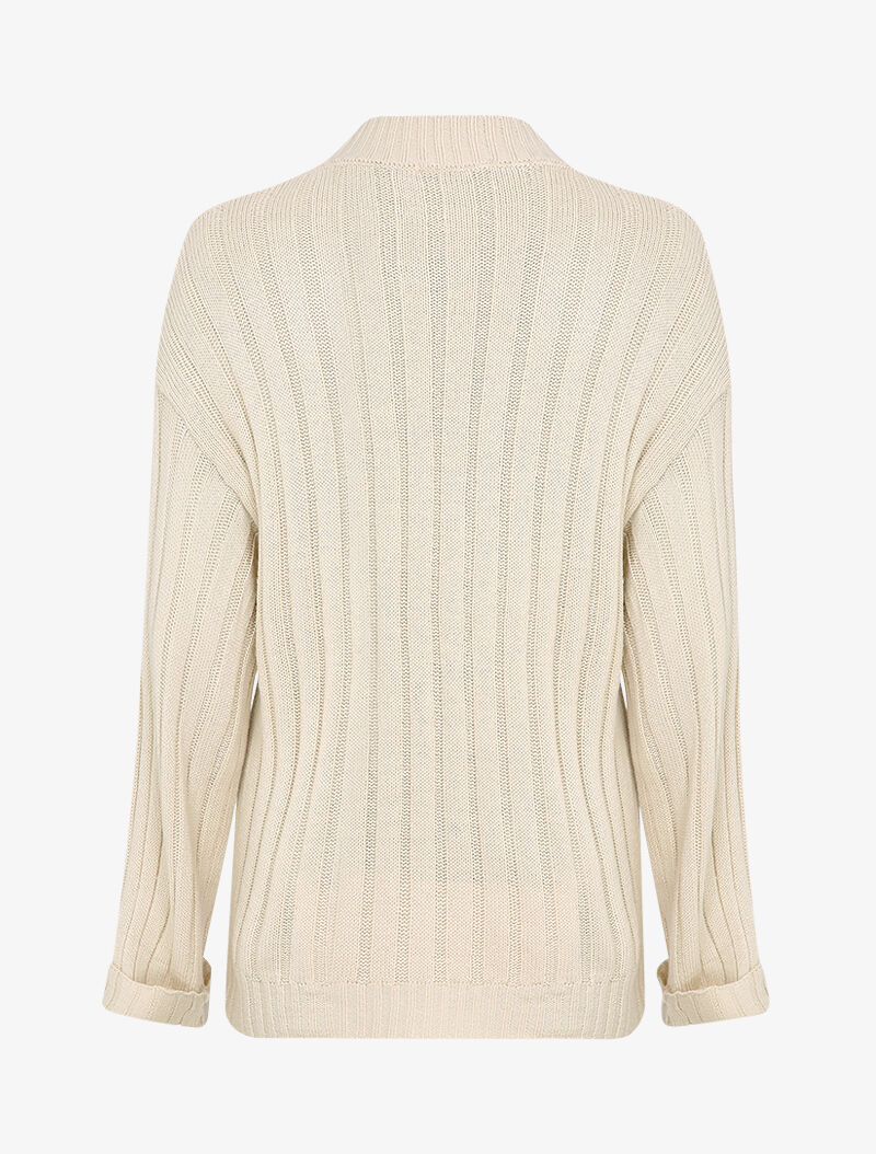 Pull oversize côtelé à manches à revers - Beige - 2