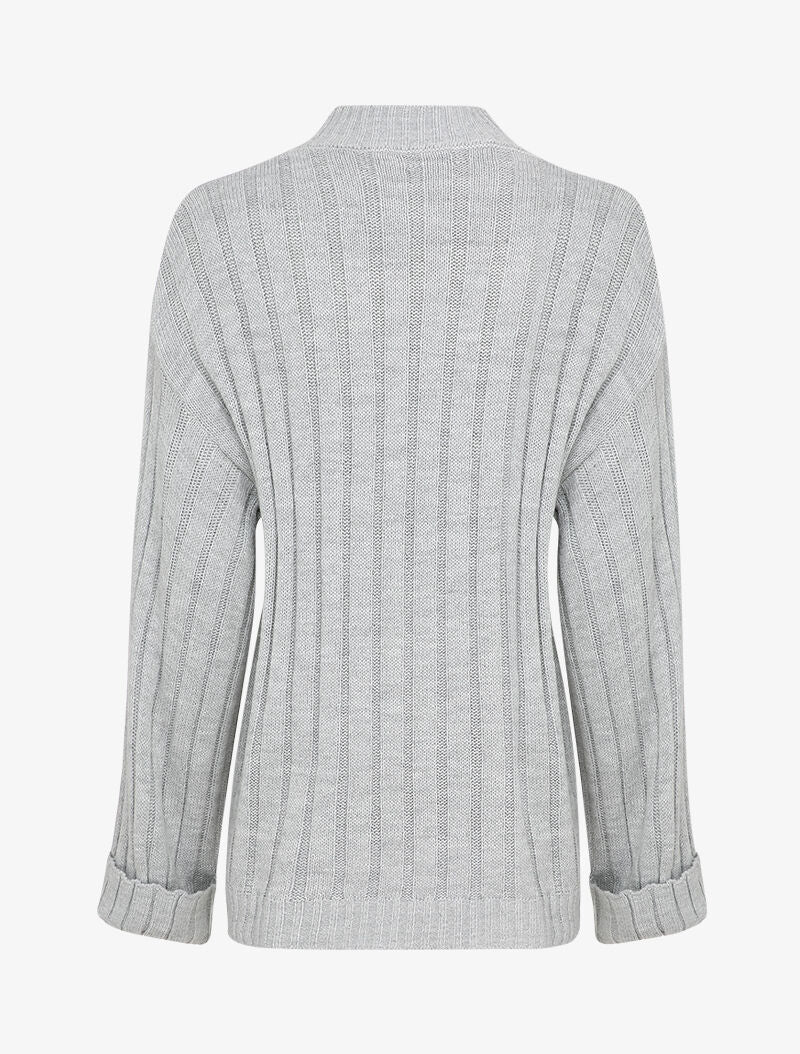 Pull oversize côtelé à manches à revers - Gris clair - 2