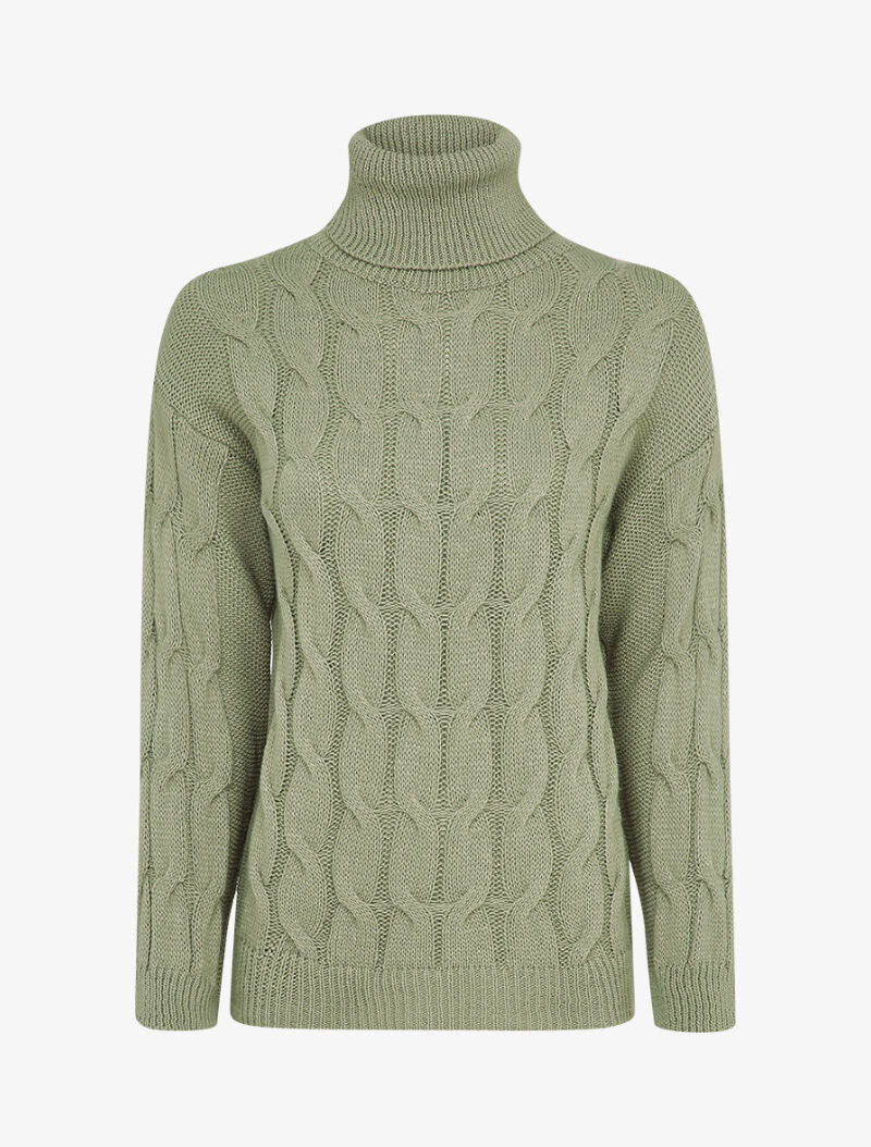 Pull col roulé en maille tressée - Kaki - 2