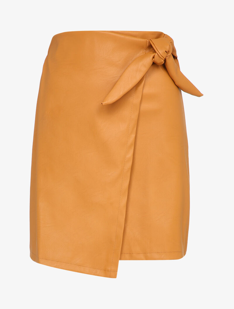 Mini-jupe portefeuille en simili - Camel - 4