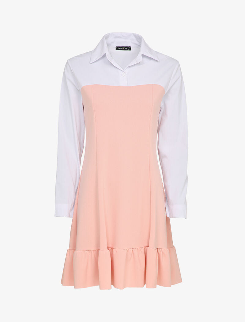 Robe volantée à empiècement chemise - Rose - 1