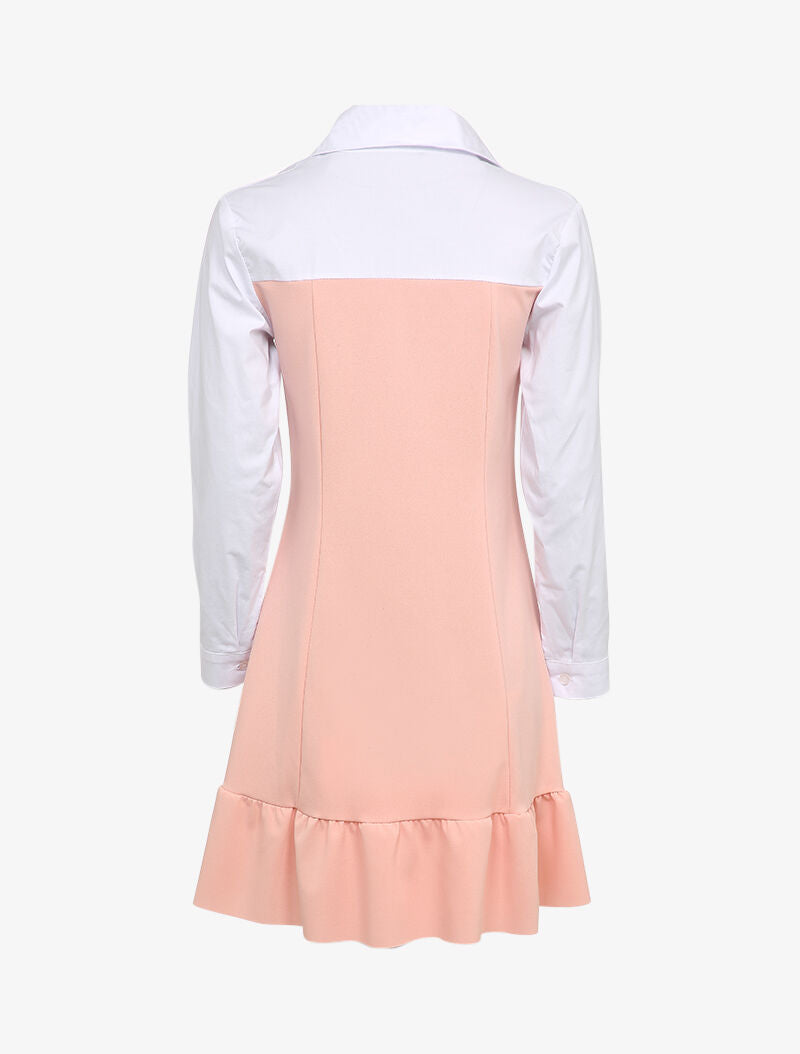 Robe volantée à empiècement chemise - Rose - 2