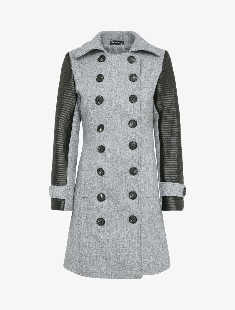 Manteau à empiècement en simili matelassé - Gris clair - 4