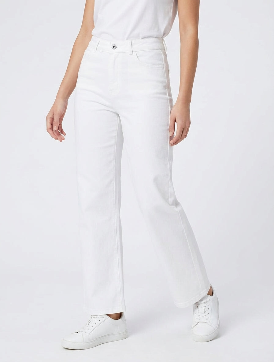 Jean stretch droit à taille haute - Blanc