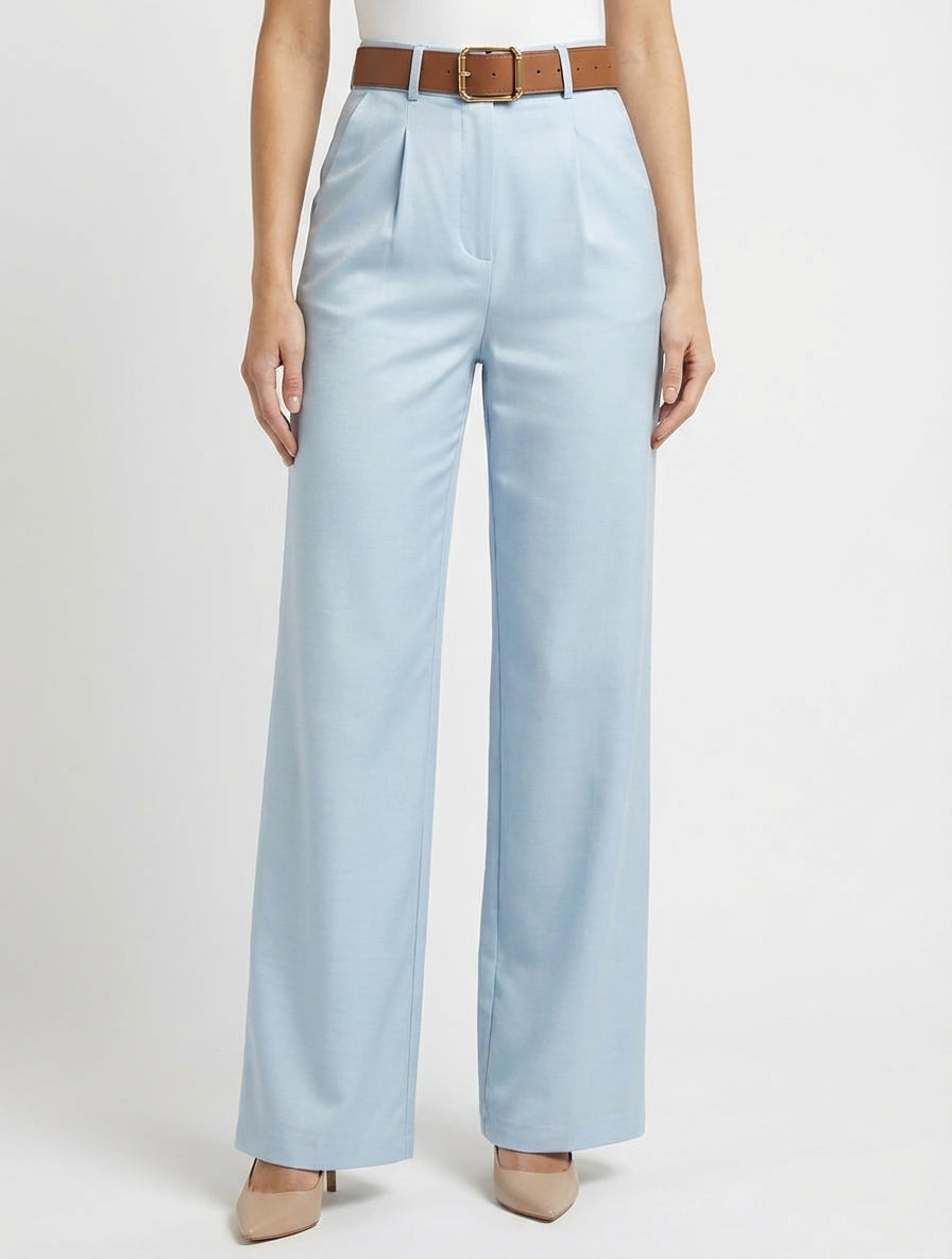 Pantalon taille haute avec ceinture - Bleu clair