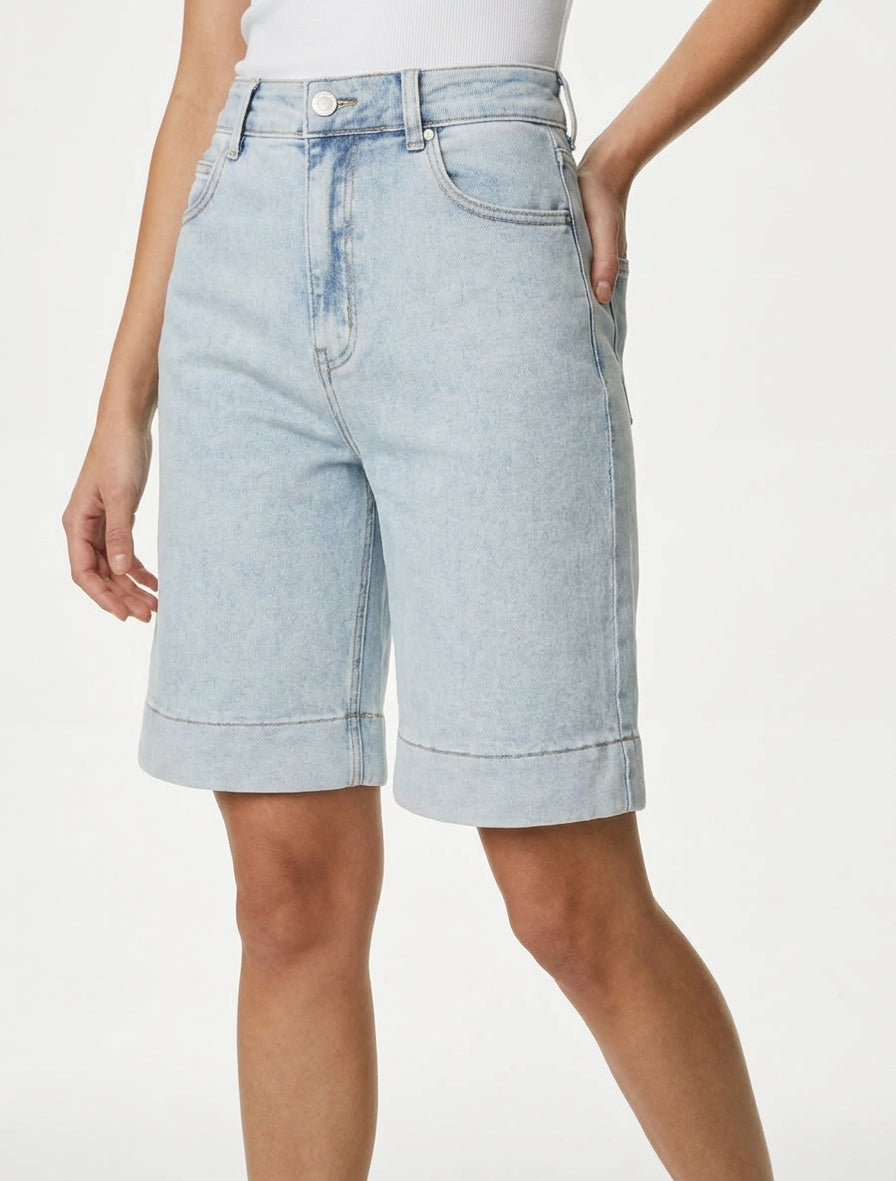 Bermuda droit 5 poches en jean - Bleu