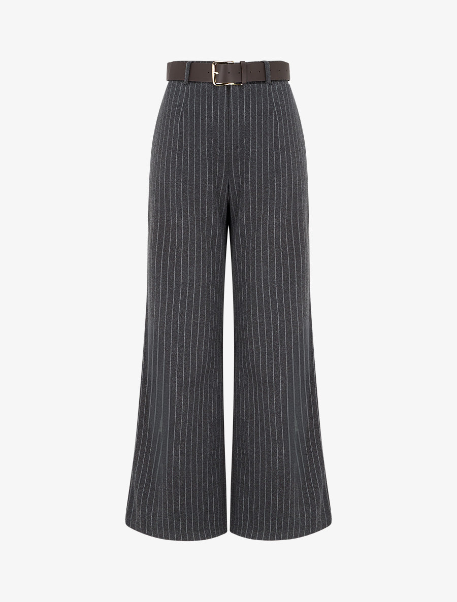 Pantalon ample rayé ceinturé - Gris anthracite