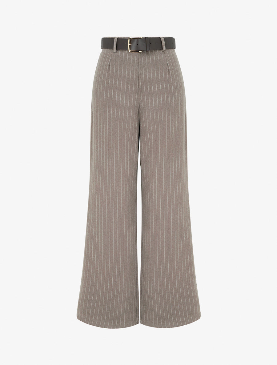 Pantalon ample rayé avec ceinture - Taupe