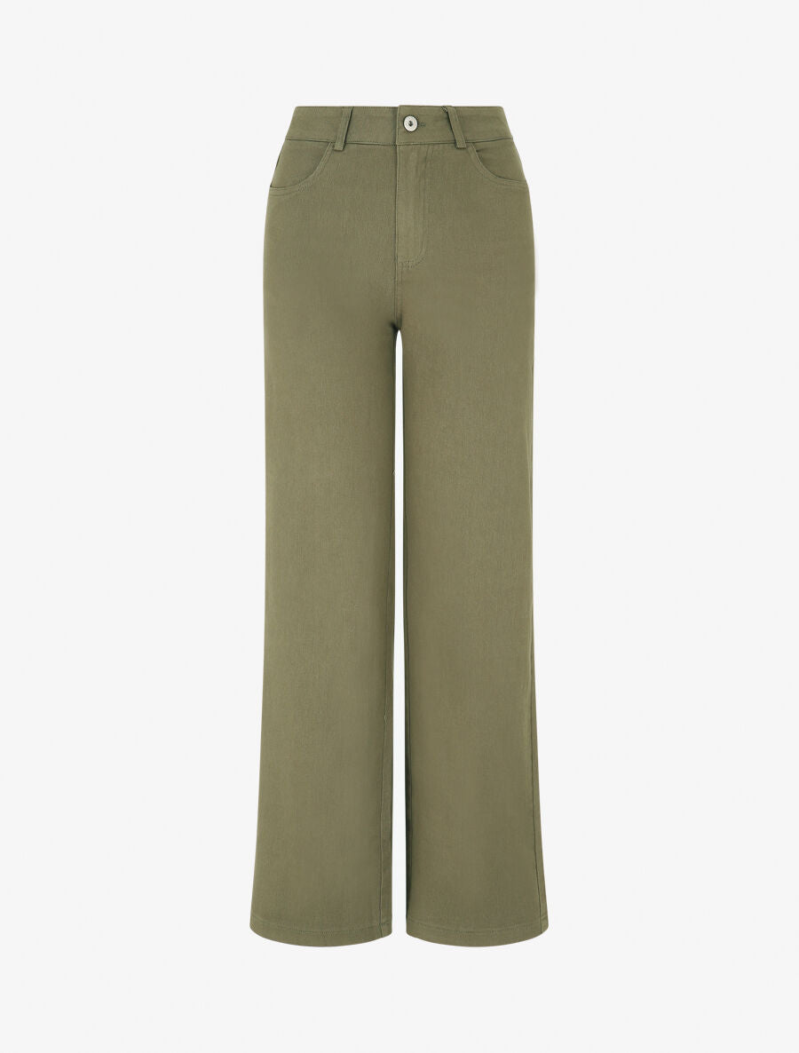 Jean wide leg taille haute coupe droite - Kaki - 4