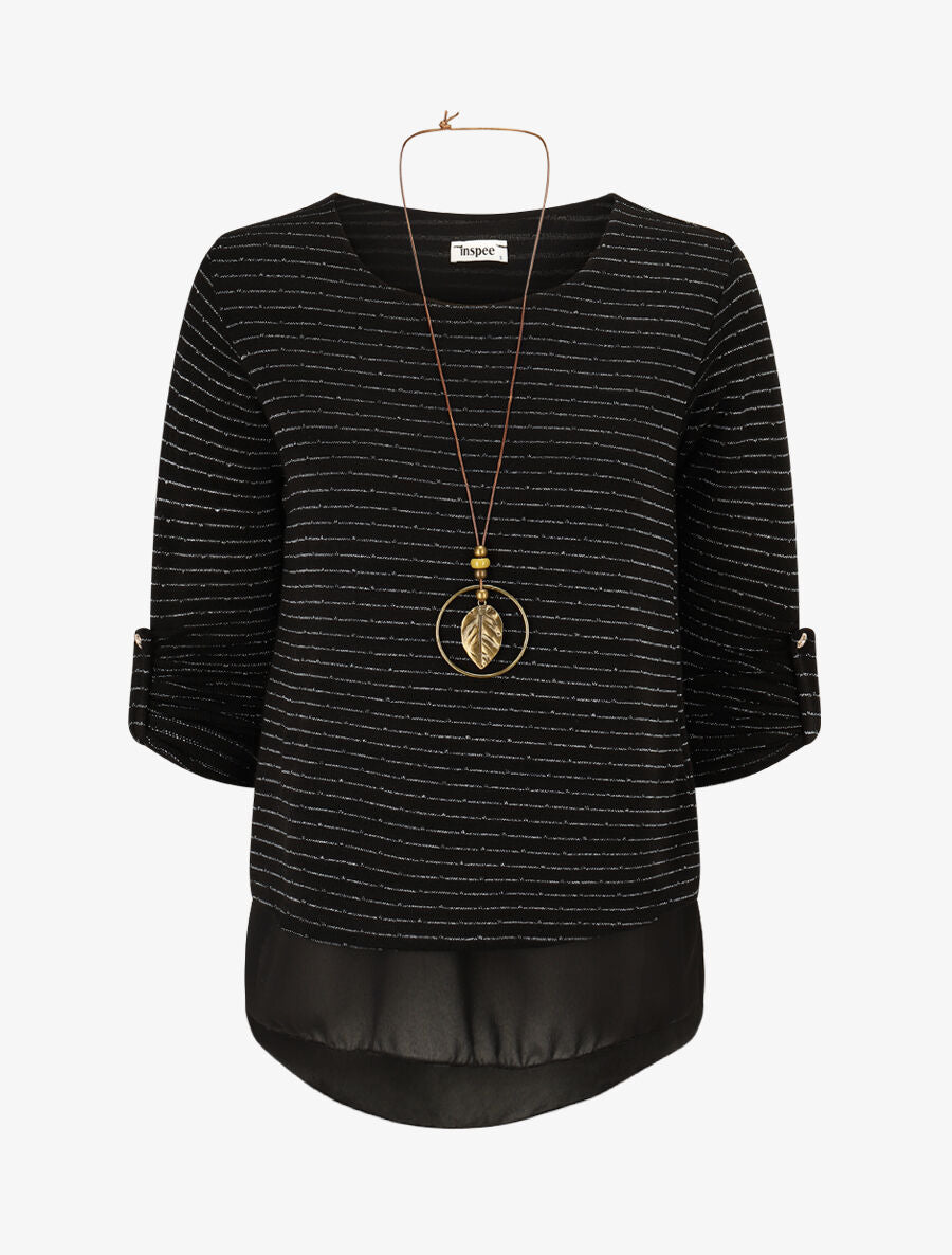 Pull fin à rayures irisées - Noir - 1