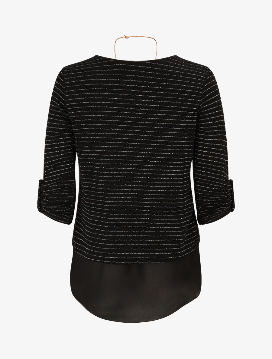 Pull fin à rayures irisées - Noir - 2
