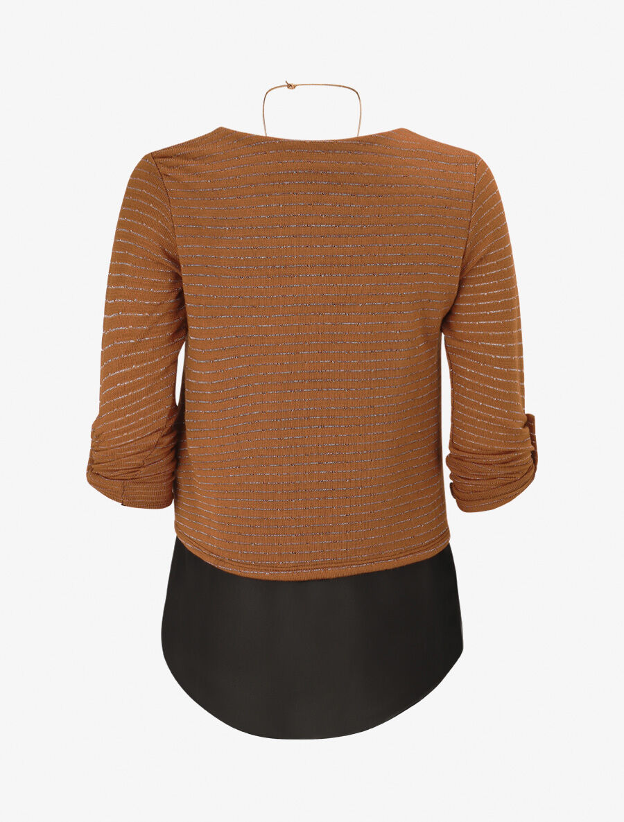 Pull fin à rayures irisées - Camel - 2