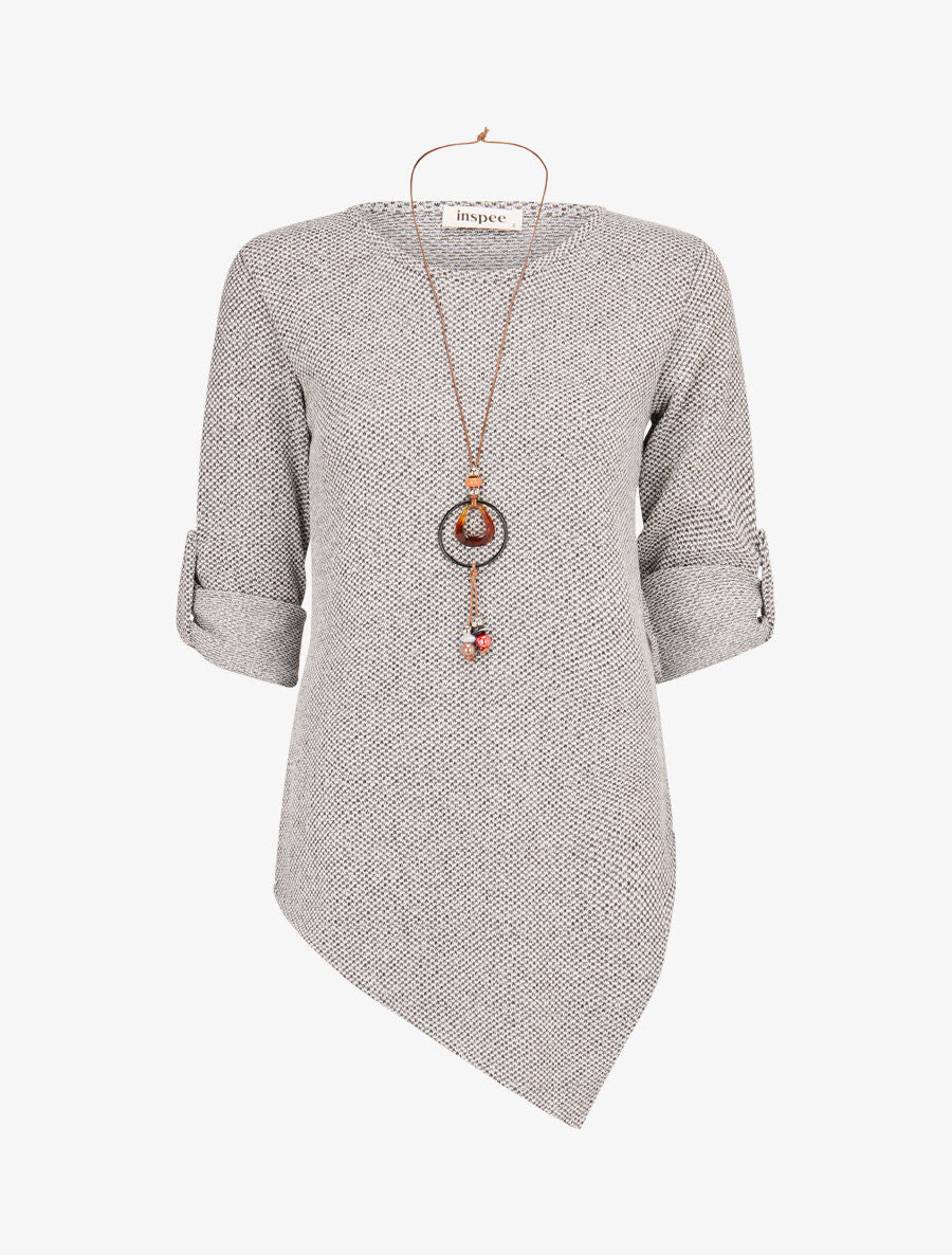 Pull long asymétrique et lamé - Gris foncé - 1