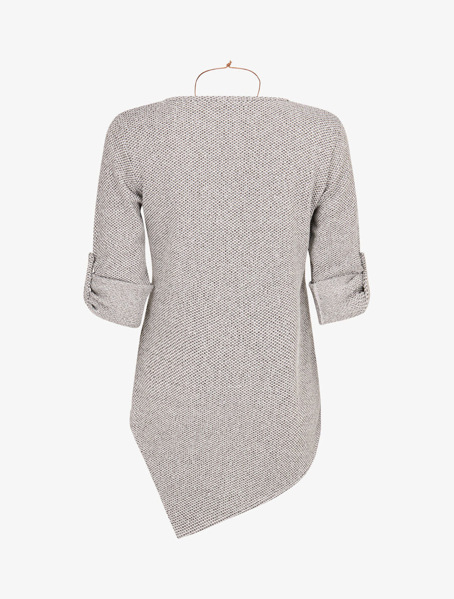 Pull long asymétrique et lamé - Gris foncé - 2