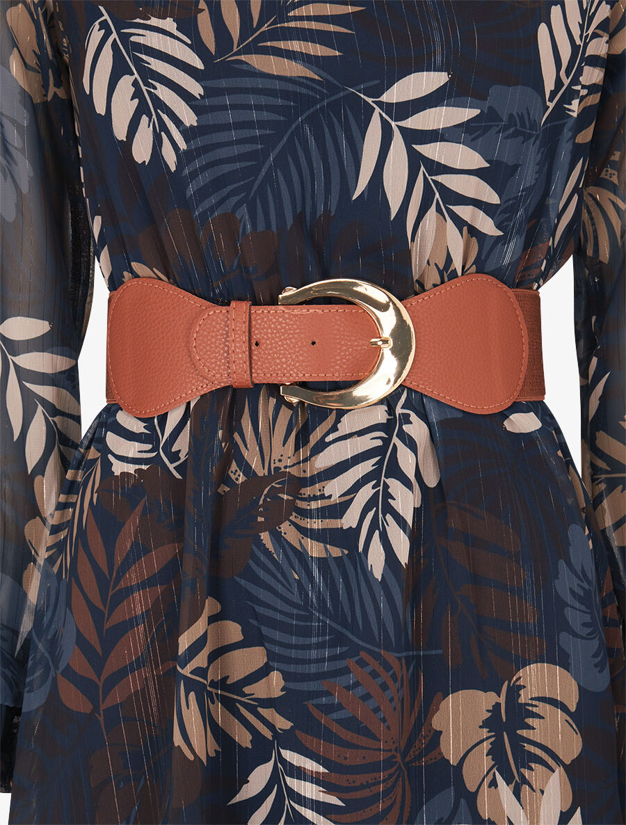 Robe légère en voile lamé imprimé feuilles tropicales - Marine - 3