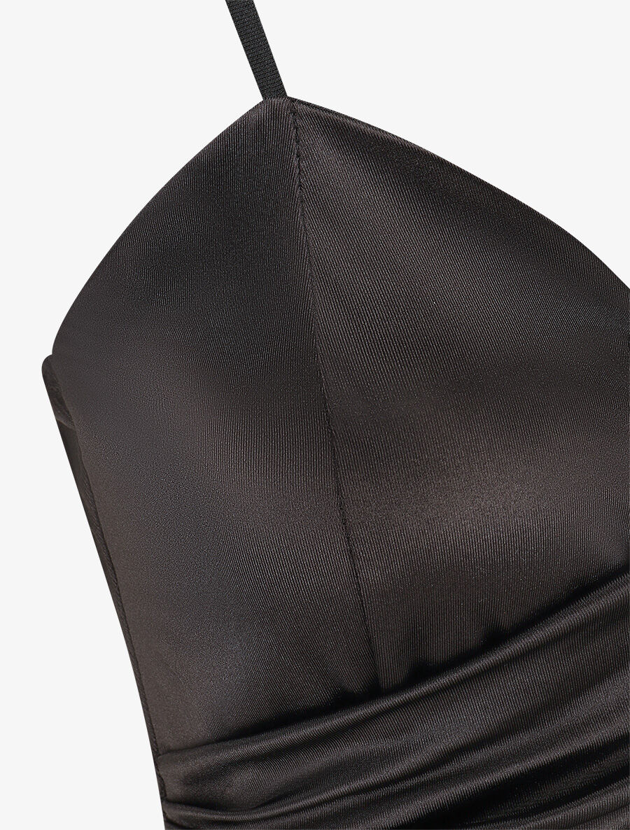 Robe longue fendue à fines bretelles - Noir - 3