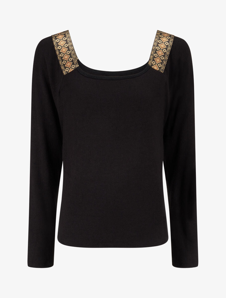 Top à col carré imprimé irisé - Noir - 5